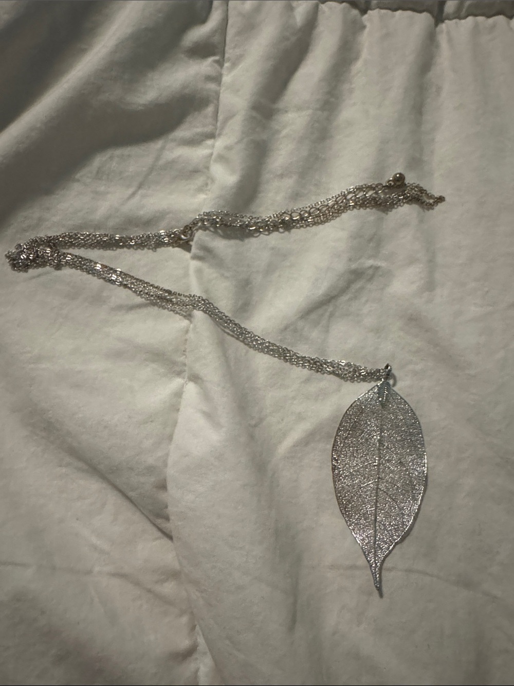 Silver Leaf Pendant Necklace - Sparkling Leaf Charm